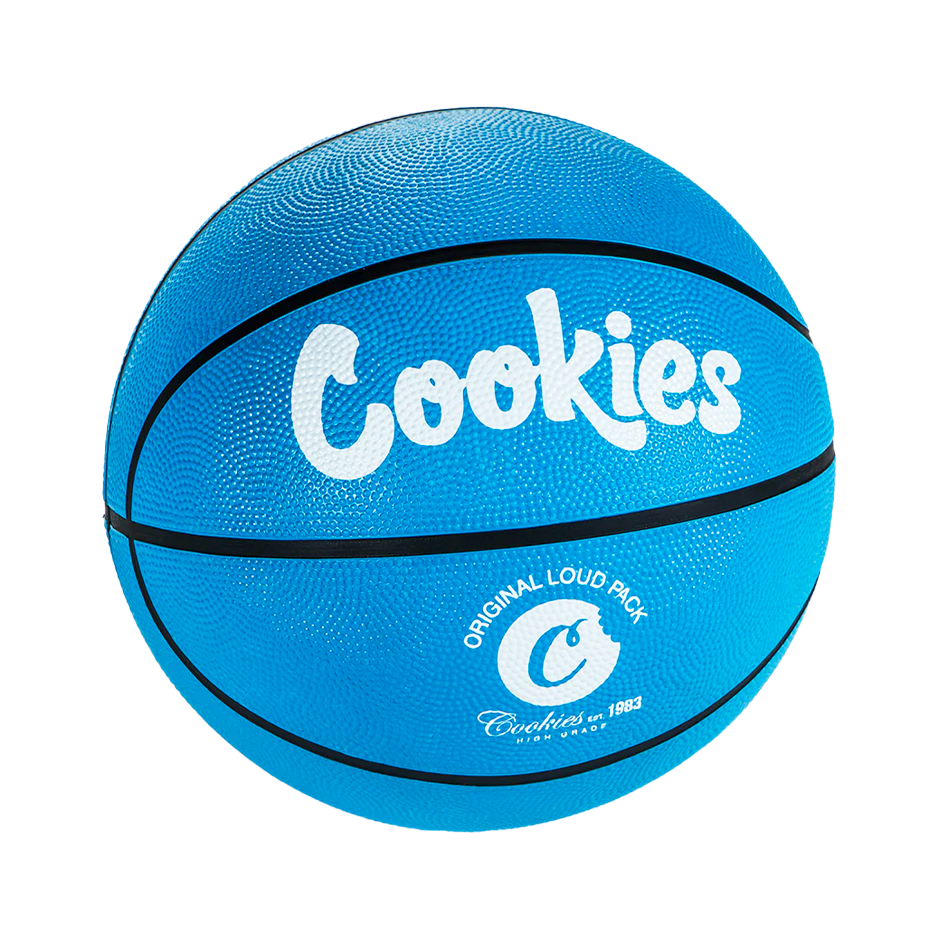 Ballon de basket Cookies Goodies de couleur bleue avec logo Cookies visible sur la surface.