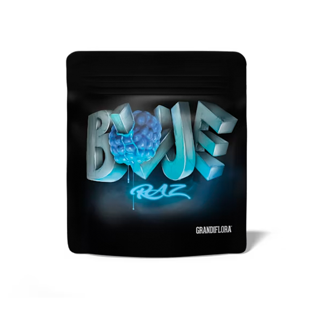 Fleur CBD Blue Raz de la marque Cookies, fleurs de cannabis aromatiques avec des nuances bleues et violettes.