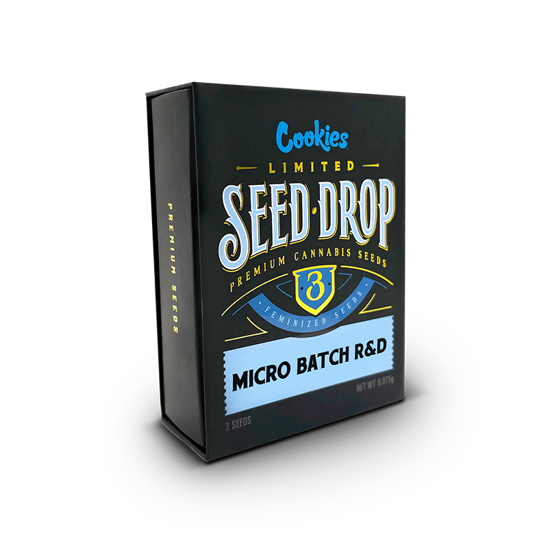 Graines de cannabis THC Micro Batch R&D de la marque Cookies, image de graines en microlot pour culture spécialisée.
