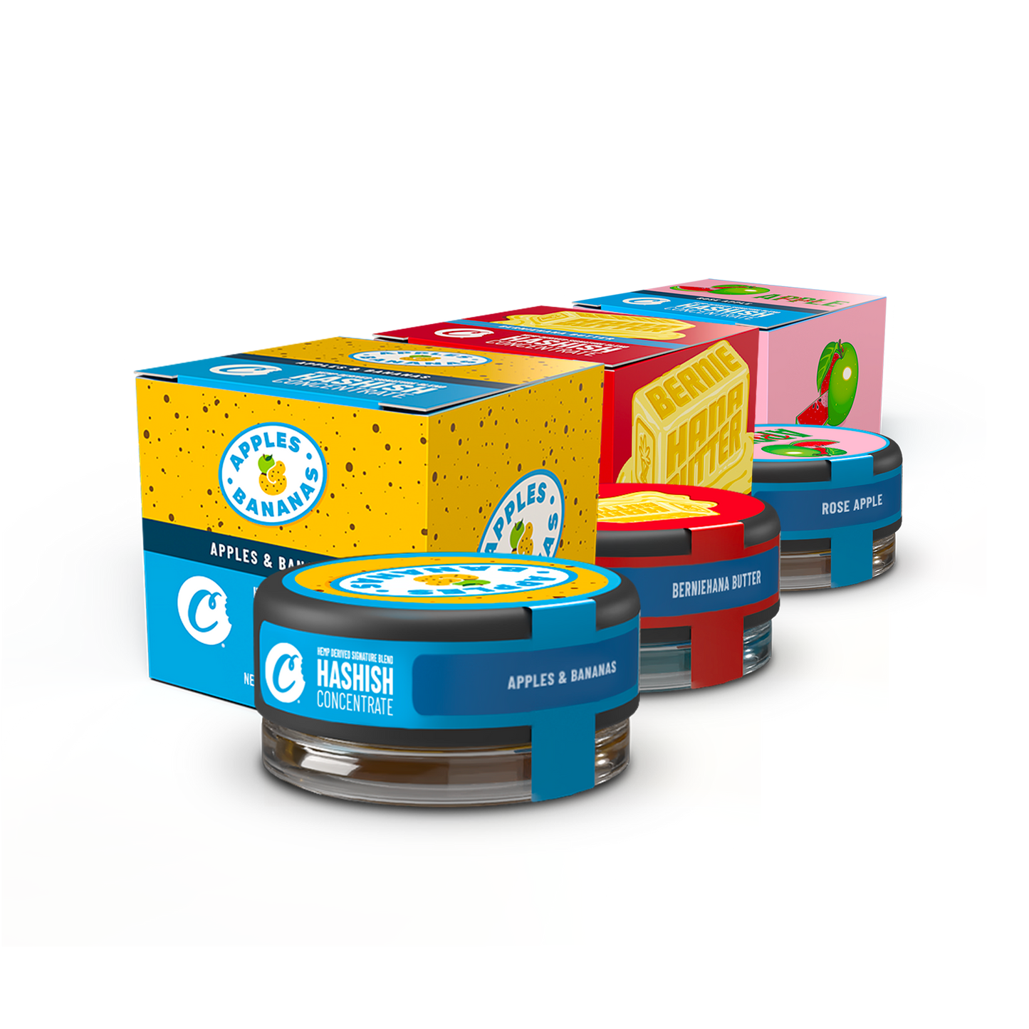 Pack de 3 hash infusé Cookies Europe avec emballage illustré, mettant en valeur le produit de cannabis infusé.