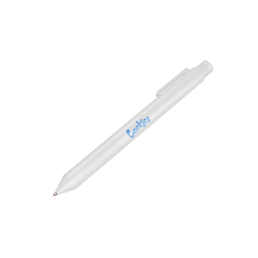 Stylo blanc Cookies Goodies avec design de biscuits cookies, idéal pour prendre des notes avec style.