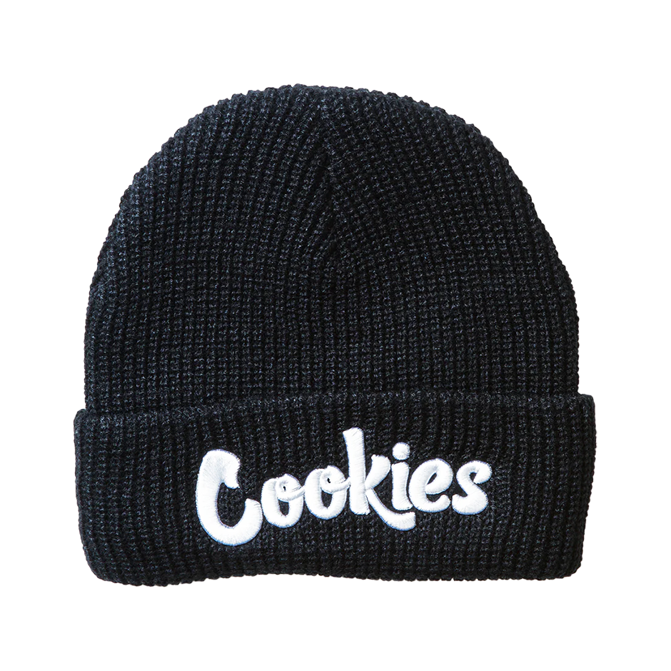 Bonnet brodé Cookies Goodies noir et blanc avec motif Cookies, tissu doux et confortable.