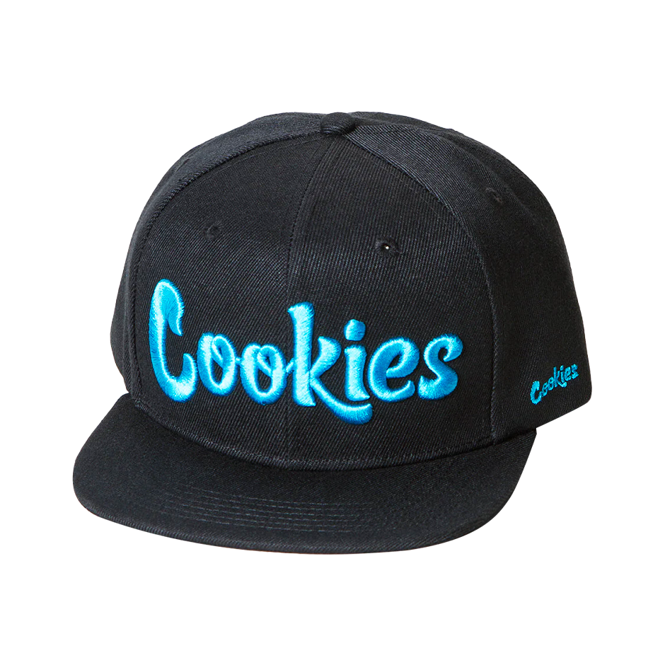 Casquette Snapback Cookies Goodies noire avec logo bleu, style décontracté et tendance pour un look streetwear.