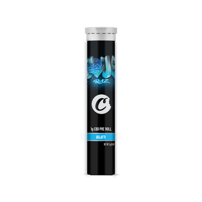 Pré-roulé CBD Blue Raz de la marque Cookies, en paquet avec plusieurs joints au cannabis CBD bleu.