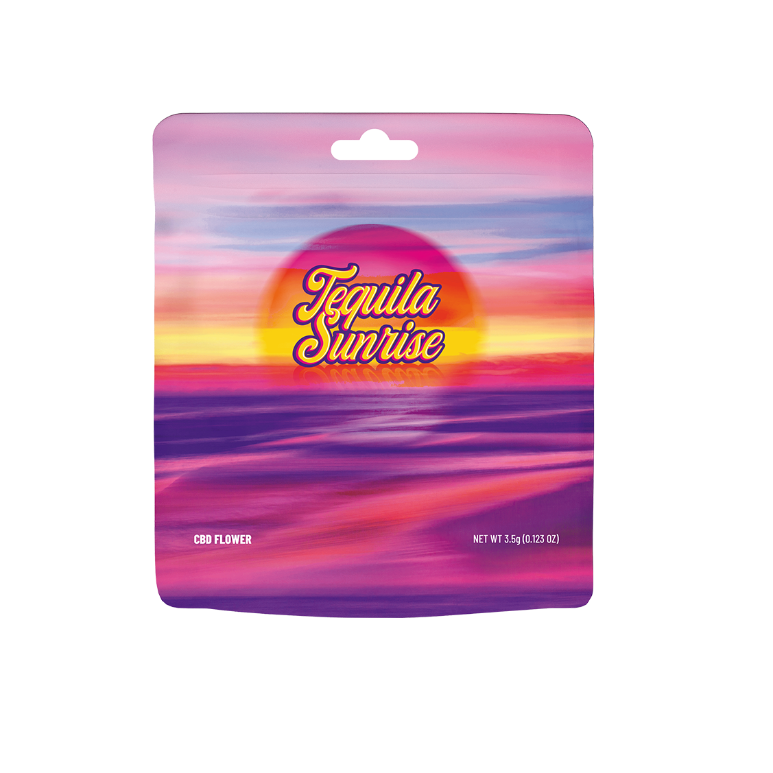 Fleur CBD Tequila Sunrise de la marque Cookies, flacon de fleurs CBD avec étiquette colorée et bouchon en verre.