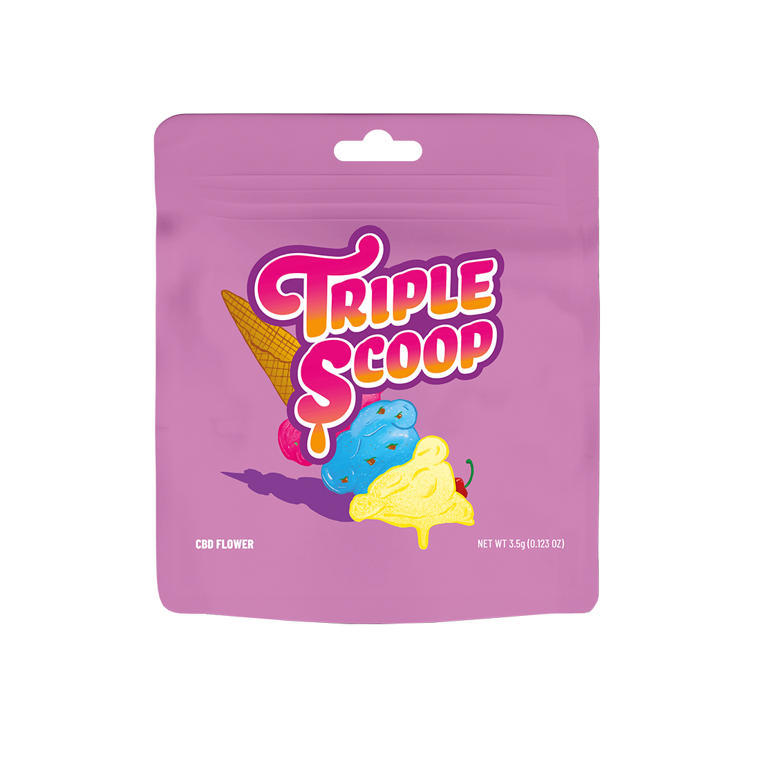 Fleur CBD Cookies en triple couche, avec des bourgeons verts et des trichomes brillants, sur fond neutre.