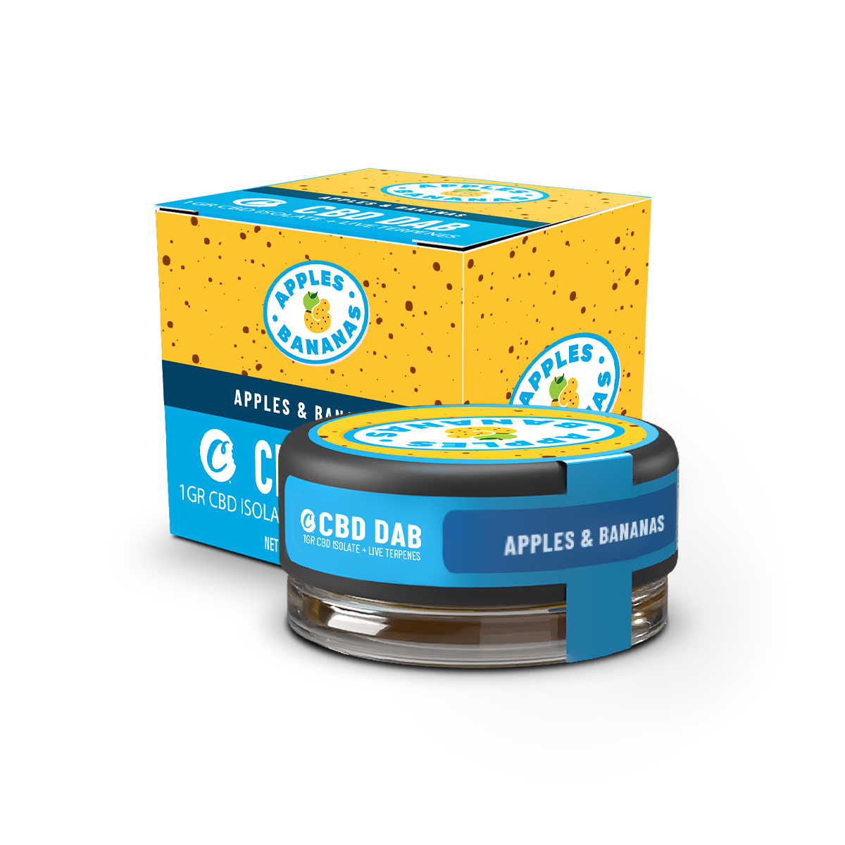 Tranches de pommes et bananes pour dab CBD de la marque Cookies, présentation claire sur fond transparent.