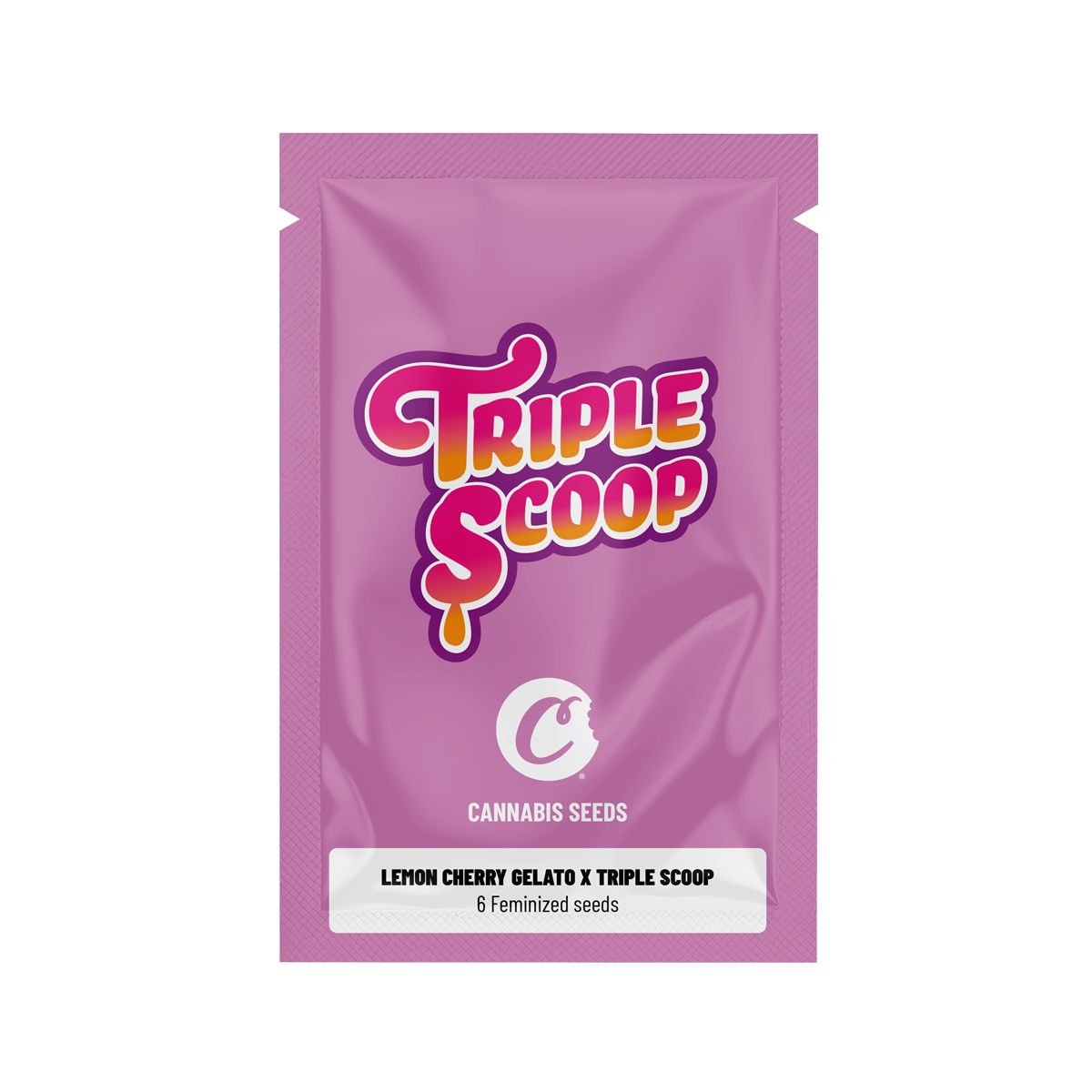 Graines féminisées Cookies Lemon Cherry Gelato, variété de graines de cannabis, avec emballage transparent montrant les graines.