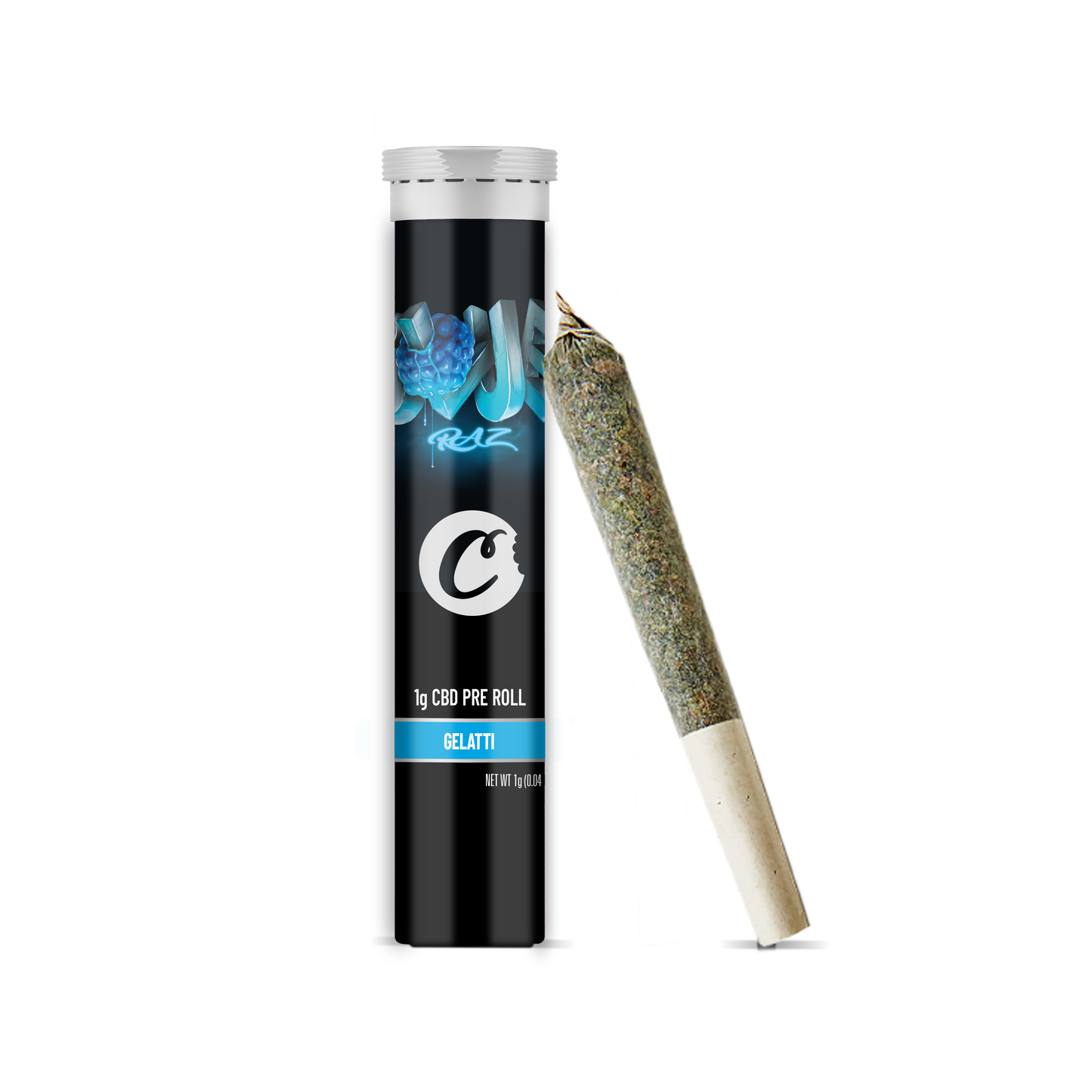 Pré-roulé CBD Blue Raz de la marque Cookies, joint bleu avec emballage visible, idéal pour la détente.