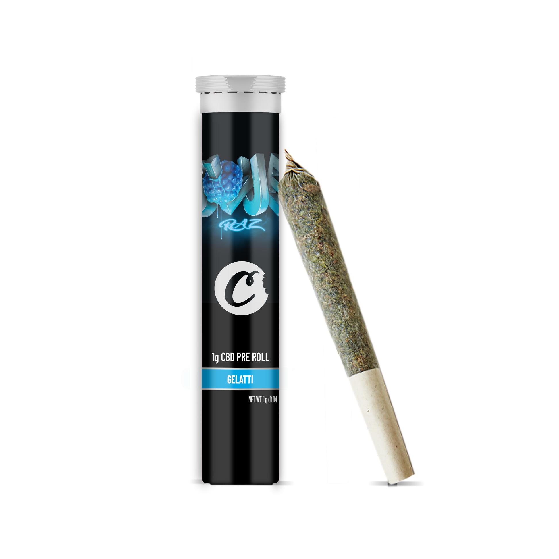 Pré-roulé CBD Blue Raz de la marque Cookies, joint bleu avec emballage visible, idéal pour la détente.